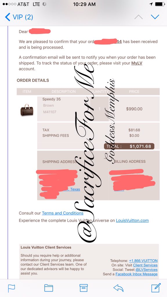 MemphisKay's tweet photo. Confirmation of the #LouisVuitton Speedy Bag from #SlaveB 😈 #FinancialDomination #Findom #SacrificeForMe https://t.co/Ge8tcMECIc