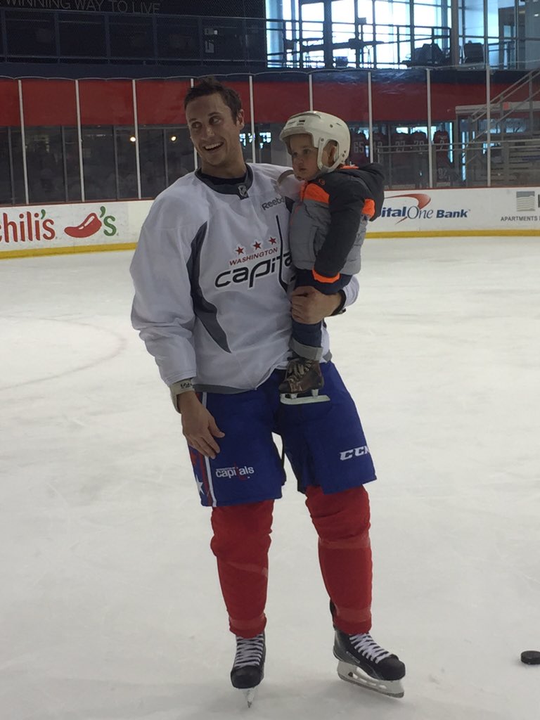 Capitals's tweet photo. Proud #CapsDad Jay with Brandt after a successful second trip out on the ice for the little guy. #Beaglemania https://t.co/Ex03UaiRzl