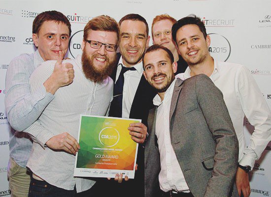 theosmgroup's tweet photo. Some of the team collecting the gold award @CambsDigiAwards! #CDA2015 #bluesteel https://t.co/q7ASTujNqK