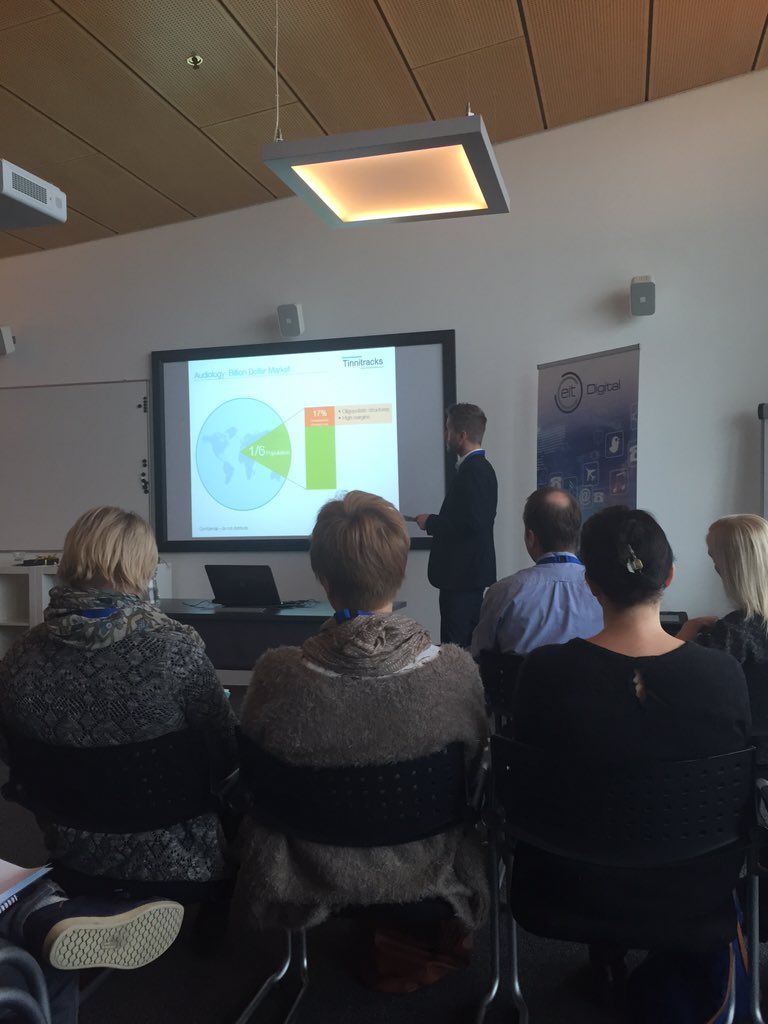 Usalthoff's tweet photo. Daniel presenting @Tinnitracks today in Eindhoven. Great presentation. #hte15 https://t.co/HxeZRlXRAk