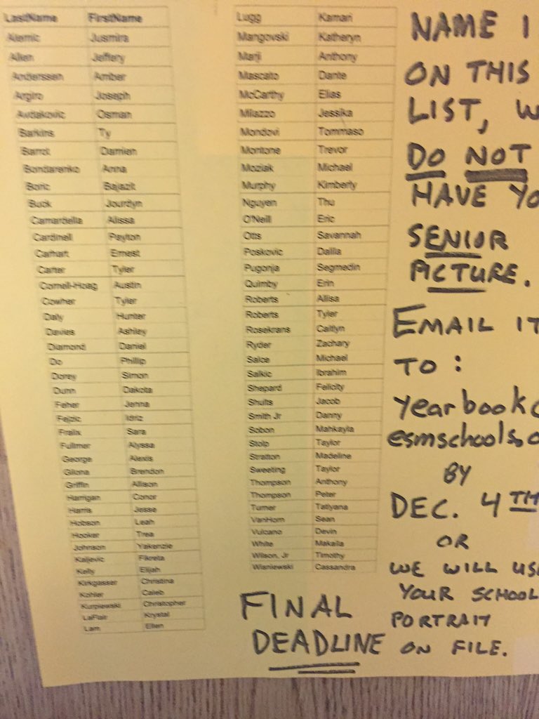 ESMMorningShow's tweet photo. Seniors, pictures are due. Want to be in the yearbook? https://t.co/WbAhhxtWGK