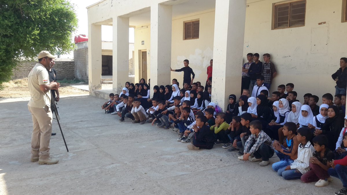 IraqNpa's tweet photo. Our MRE team conducting regular visits to schools and villages in Amara to educate children about mines&amp;ERW risks. https://t.co/tUX5uk26ox