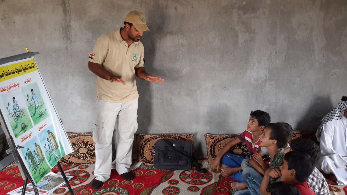 IraqNpa's tweet photo. Our MRE team conducting regular visits to schools and villages in Amara to educate children about mines&amp;ERW risks. https://t.co/tUX5uk26ox