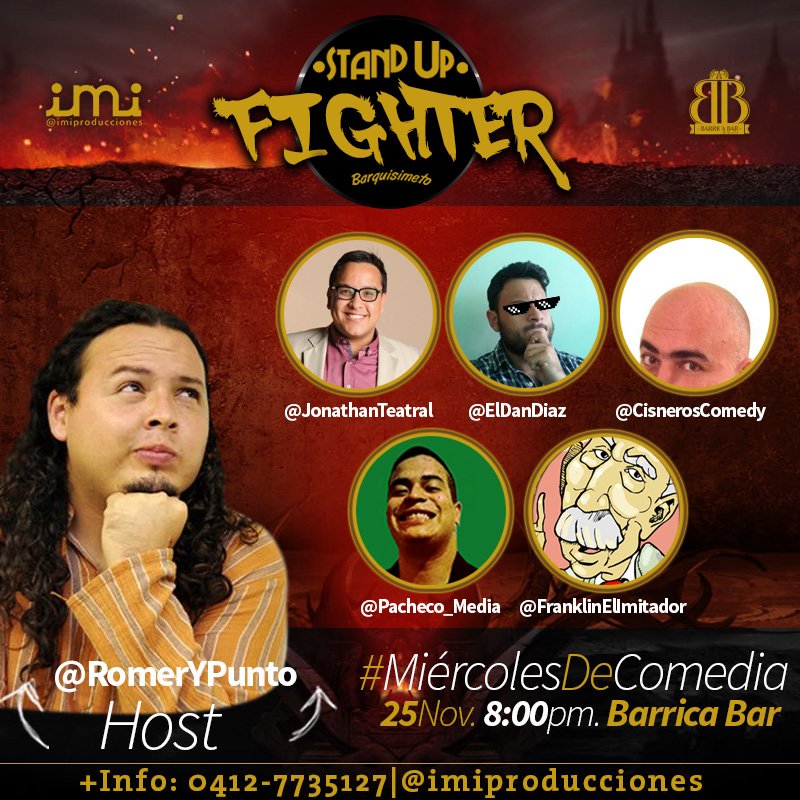imiproducciones's tweet photo. Mañana Primer Torneo de #StandUpFighter en @BarricaBar
#StandUpBQTO como host @Romerypunto https://t.co/M3Ncge1rfR