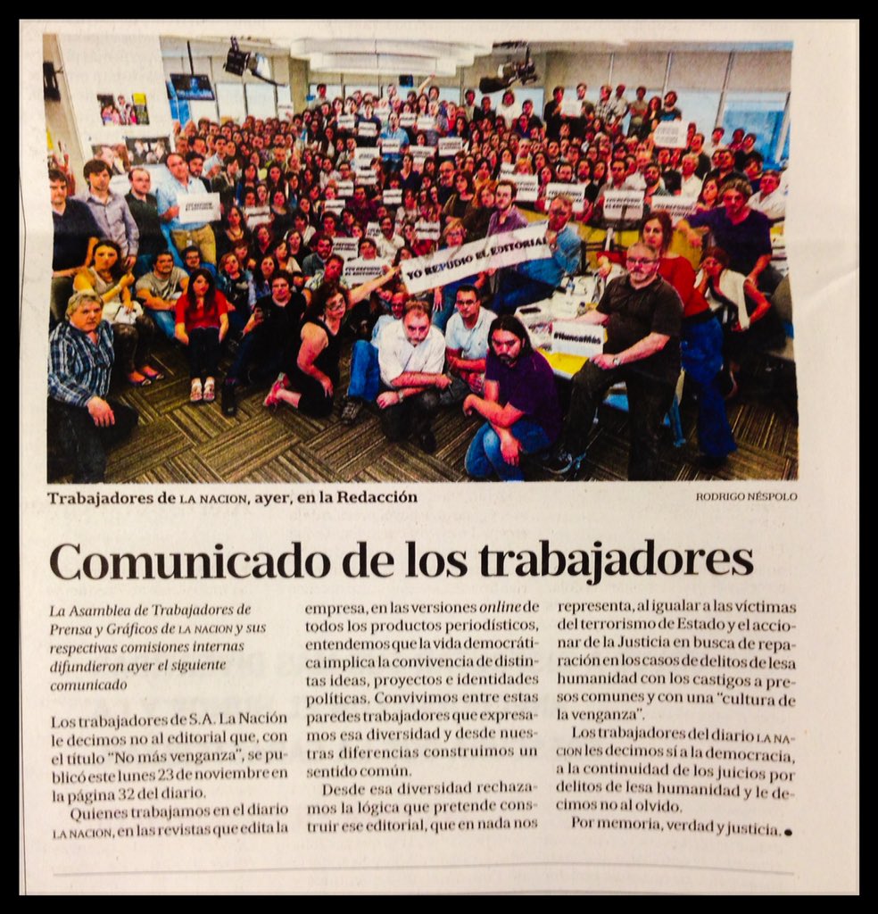 Asamblea de La Nación, logra un espacio en papel, repudiando el editorial de ayer.