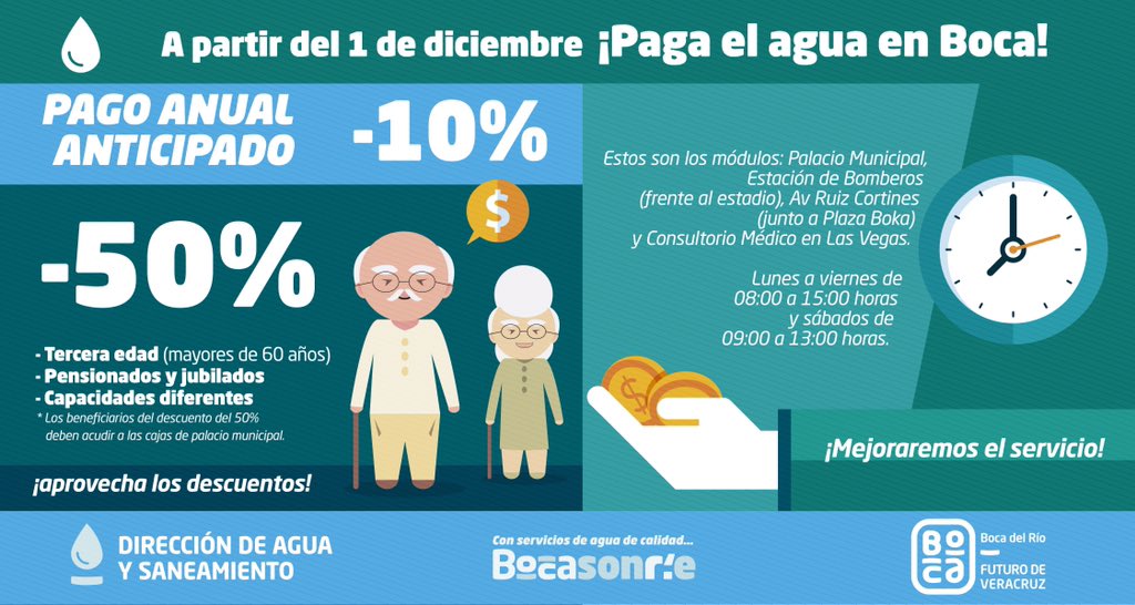 _BocadelRio's tweet photo. Ya puedes pagar tu recibo de agua en nuestro palacio municipal

A partir de HOY el pago anual anticipado
 
https://t.co/mwqqFDOtlL