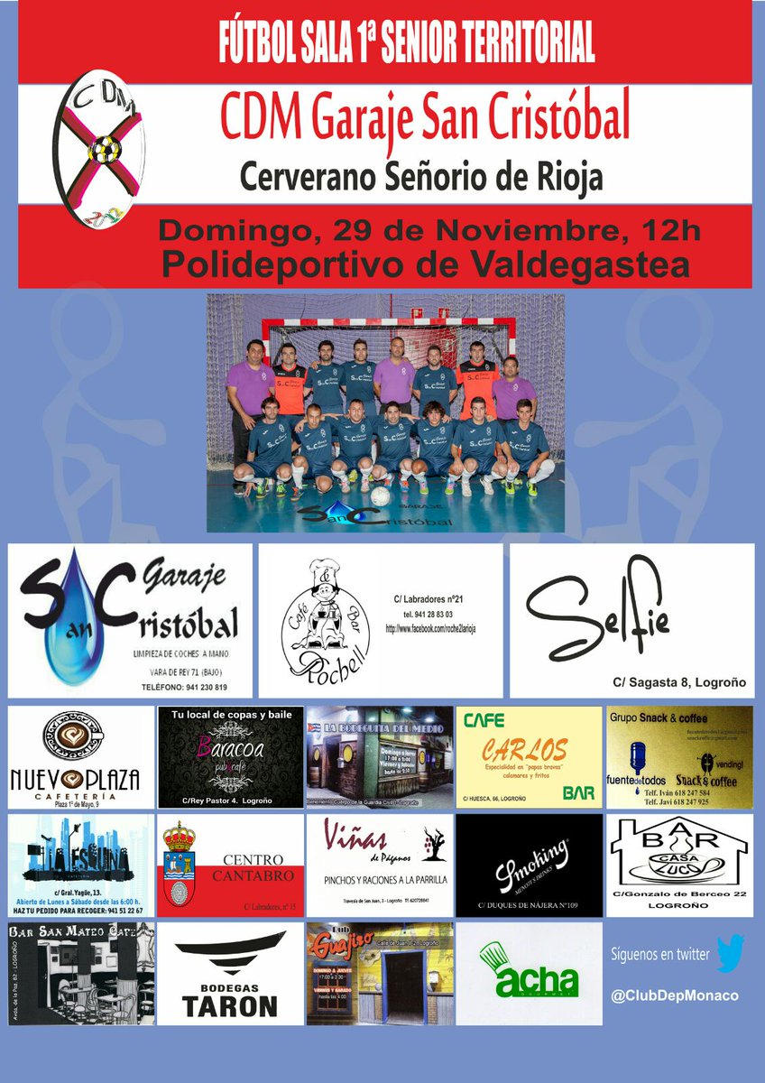 Ya tenemos cartel xa este fin d semana.Nos visita el Cerverano Señorío de Rioja.Habrá q ir antes a misa este domingo