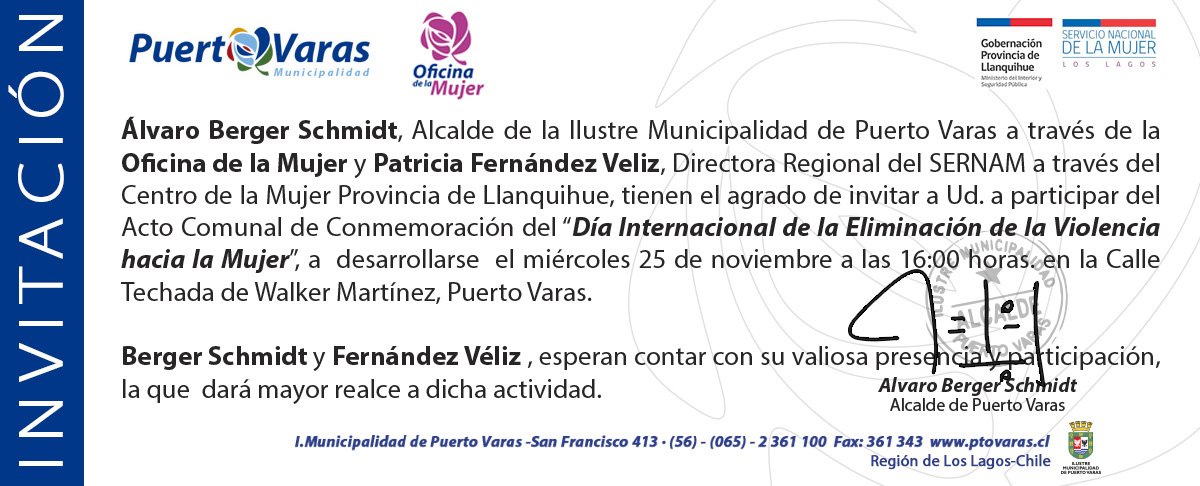 DidecoPtoVaras's tweet photo. #PuertoVaras invita a hombres, mujeres, niños y niñas a participar de las actividades programadas para mañana 25 Nov https://t.co/lun1v7PqZO