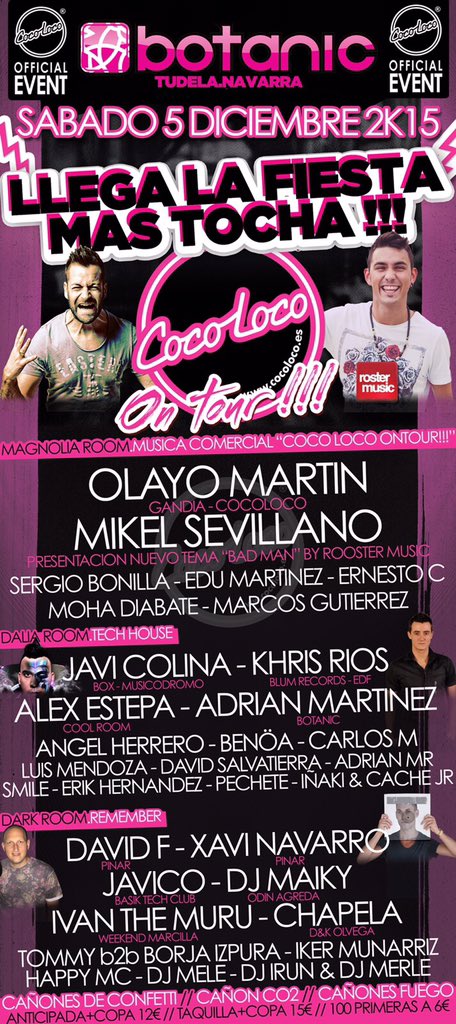 botanicdisco's tweet photo. El sabado 5 de diciembre llega a botanic ✅COCOLOCO ON TOUR✅

‼️LLEGA LA FIESTA MAS TOCHA‼️

Te lo vas a perder?? https://t.co/SoCoTUSMRX