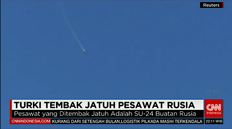 Turki tembak jatuh pesawat tempur Rusia yang dianggap melanggar wilayah udara. Pencarian pilot masih berlangsung.