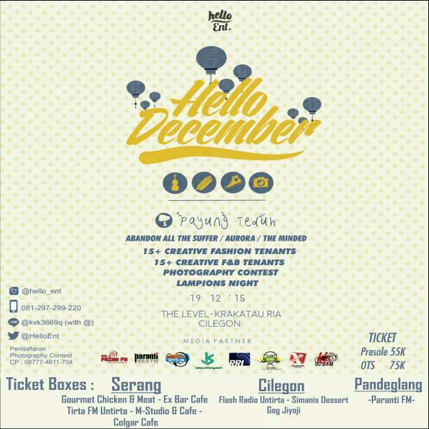 Presale ticket "Hello December" tersedia di <a href="/gourmetcnb1/">gourmetcnb</a> cuma 55.K jgn sampe ga kebagian guys, <a href="/KotaSerang/">KotaSerang.Com</a>