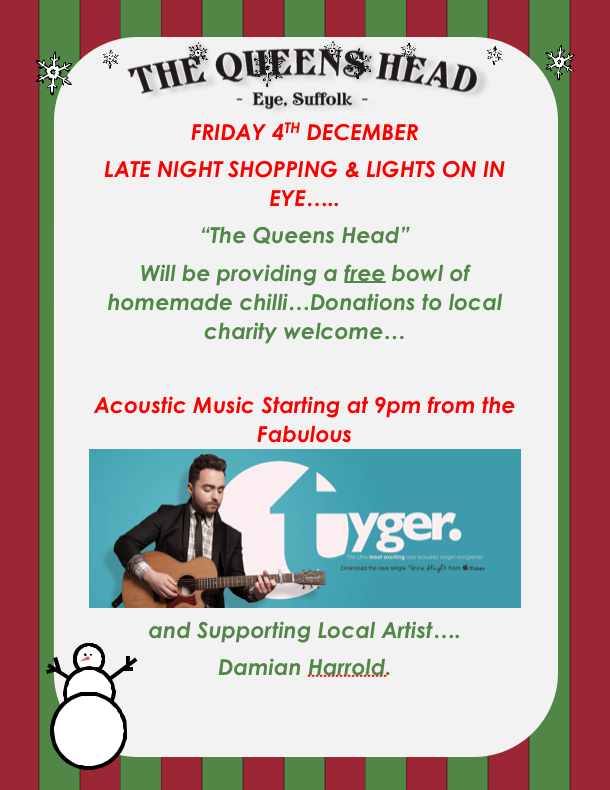 LATE NIGHT SHOPPING &amp; LIGHTS ON IN EYE - 4th December. Come and join us for a free bowl of homemade chili!