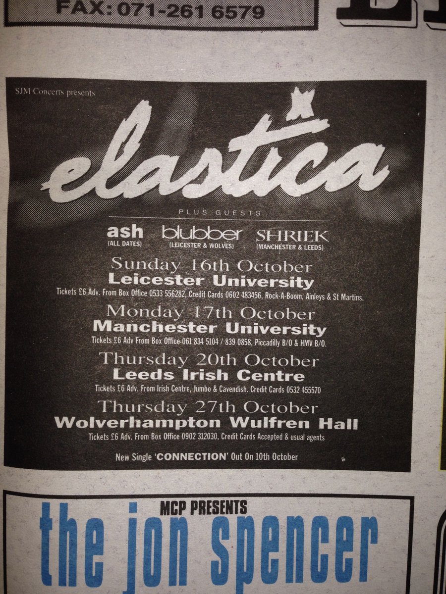 britpopreunion's tweet photo. #Elastica tour news (#Ash supporting) & #Connection single release info October 1994 #NME 17091994 #ashofficial https://t.co/eKiYaa2sHI