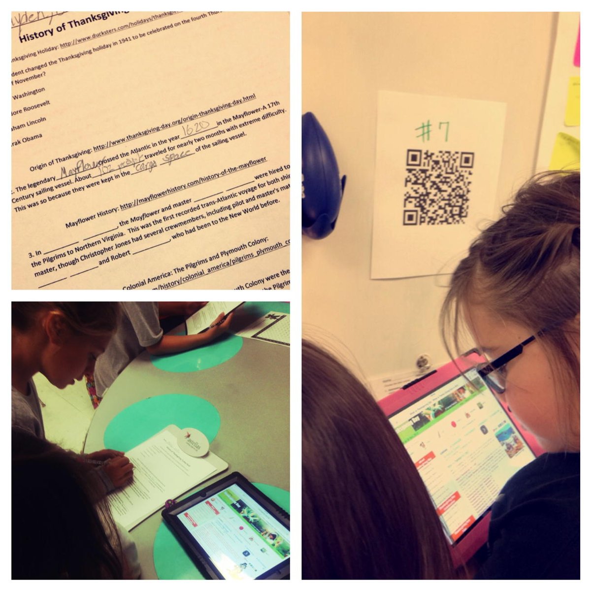MrsGlobeChanger's tweet image. We loved learning about Thanksgiving with our QR code turkey hunt! #sothankfulformyclass #learningisawesome
