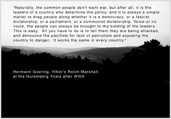Dear Friends,
I would like you to think about this quote about fear from a well known politician.
love, yoko
