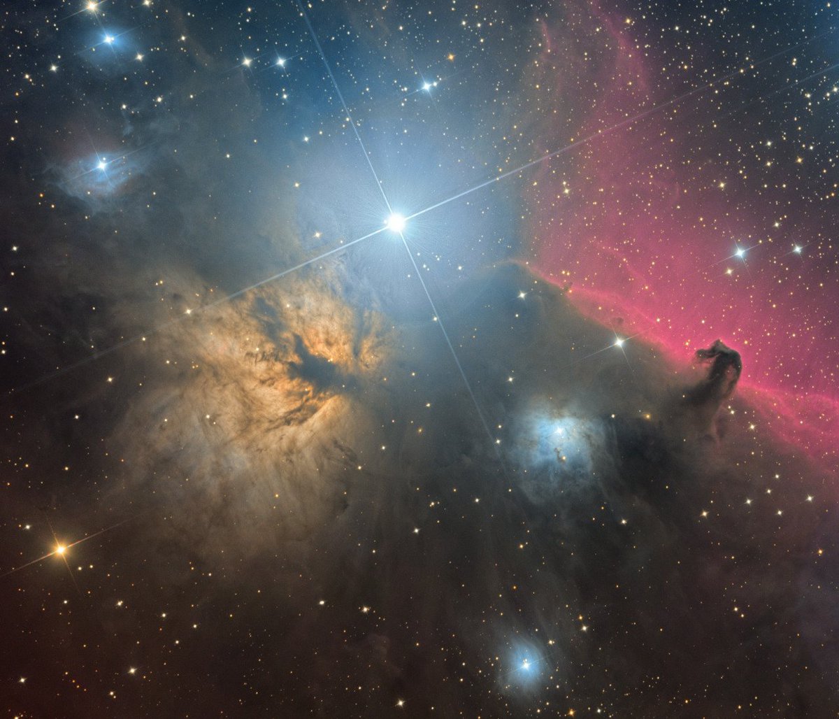 Spacescape__'s tweet photo. The Flame and Horsehead nebulae in the Orion constellation. https://t.co/YmkShL0wwh