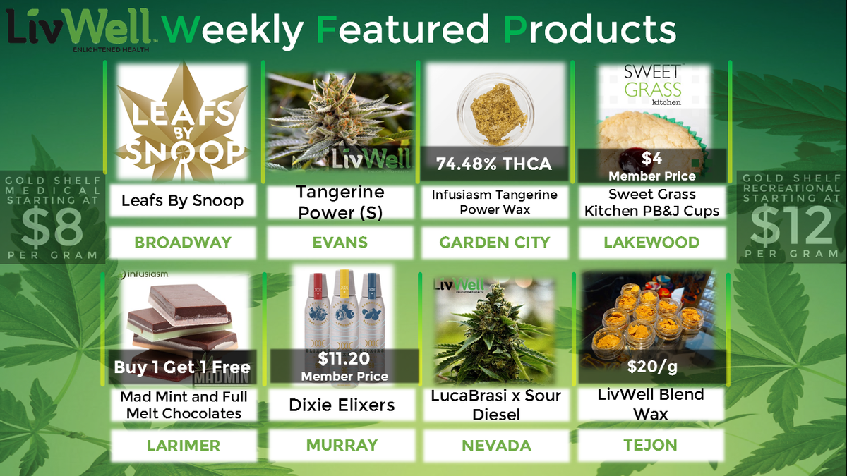 LivWellCannabis's tweet photo. Weekly Featured Products: @LeafsBySnoop, @SweetGrassKitch, @DixieElixers, #Infusiasm, & beautiful buds! https://t.co/t56mPukz4b