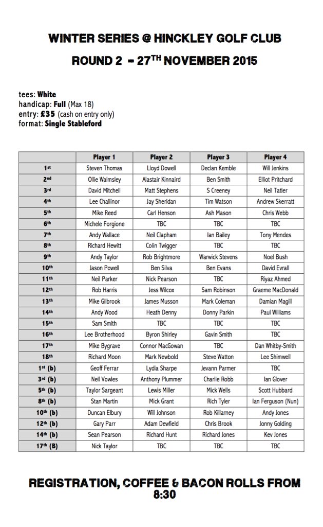 Round 2 Start Sheet #winterseries