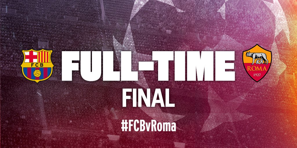 FCBarcelona_cat's tweet photo. FINAL! Barça 6 (Suárez x2, Messi x2, Piqué i Adriano) - Roma 1 #FCBvRoma https://t.co/uK8YHd0WiT