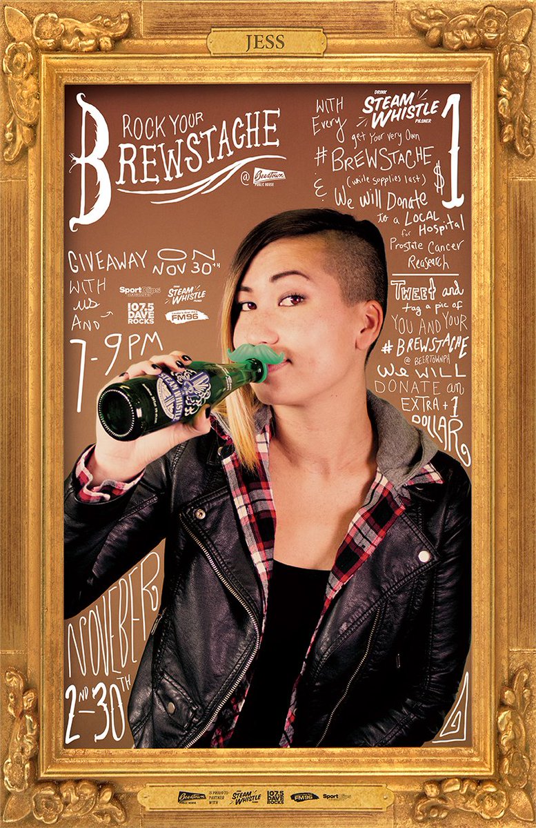 BeertownPublic's tweet photo. Grow a moustache in one simple sip! Nov 2โNov 30 w/ every @steamwhistele get a #brewstache & we'll donate $1 to PCR https://t.co/3t85sxs7GE