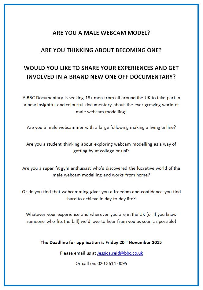 .<a href="/DylanStrikeXXX/">Dylan Strike</a> New BBC Doc seeking #UK #malepornmodels #webcammers #escorts 4Info E: jessica.reid@bbc.co.uk pls RT