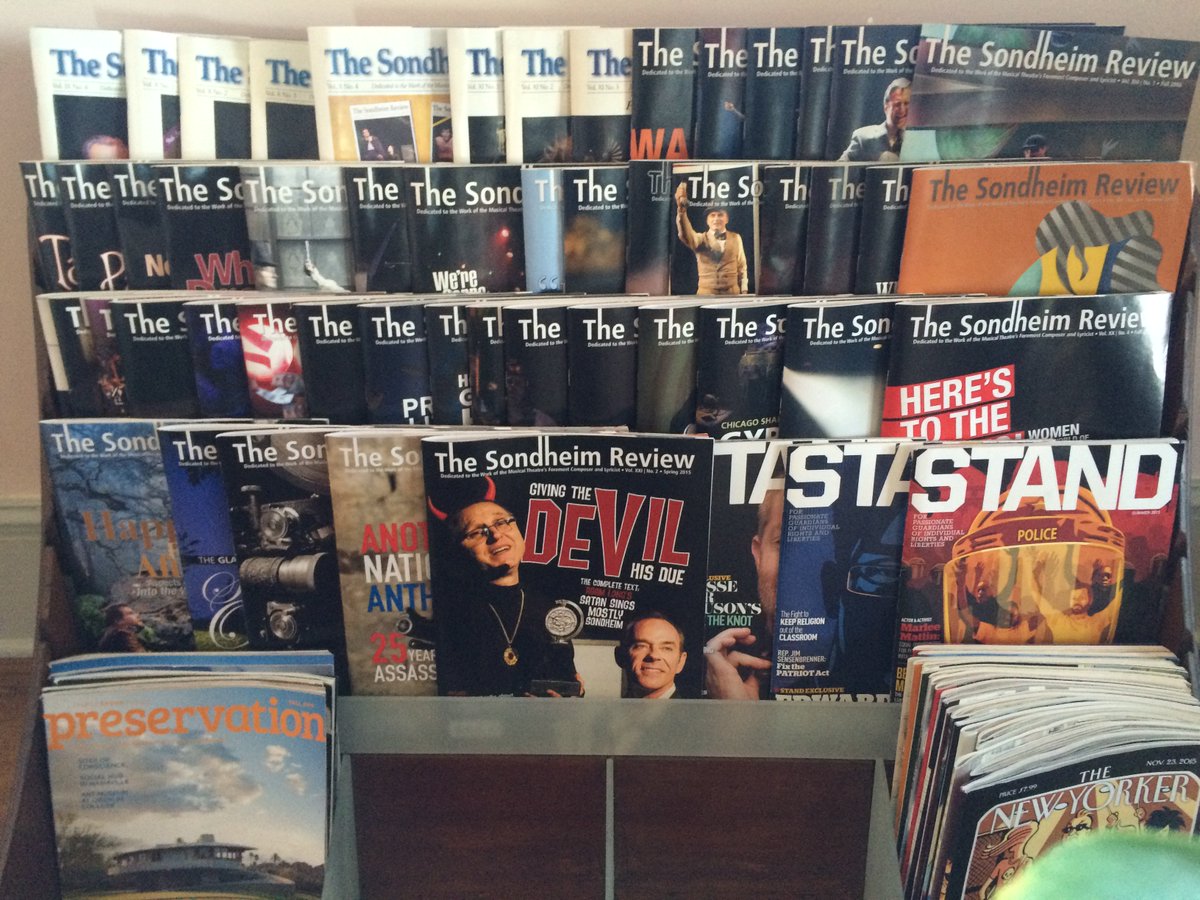 My living room magazine rack: Austin <a href="/reduced/">Reduced Shakespeare Company</a> threatened to out me, so I'm owning being an unrepentant Sondheimite.