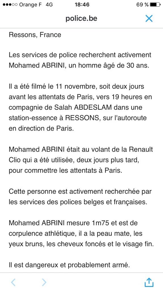 Allio_De_Corato's tweet image. ⚠ Avis de recherche
Mandat d'arrêt international 
Mohamed #Abrini 
Individu dangereux.
#ParisAttacks