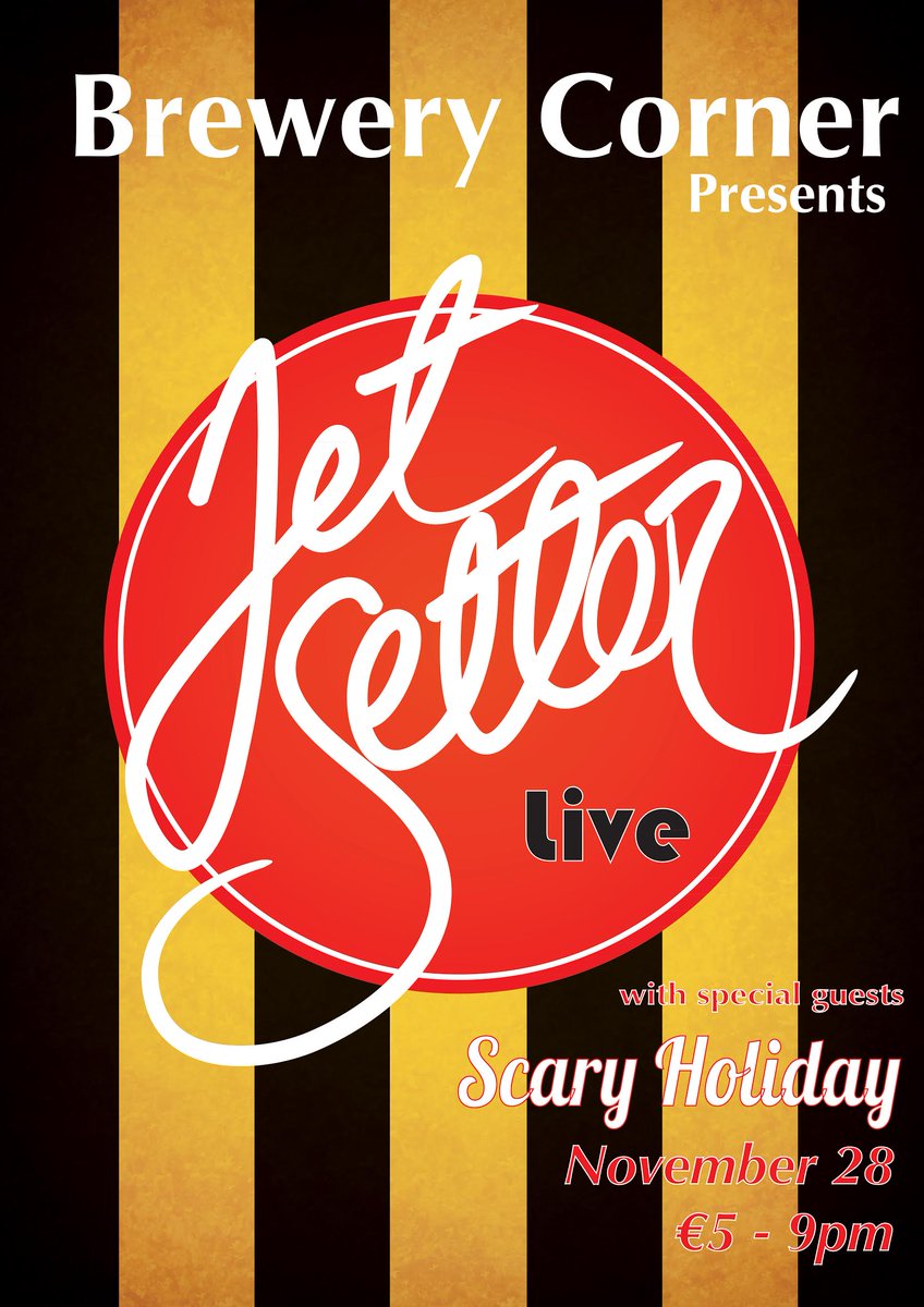 .<a href="/ThisIsJetSetter/">Jet Setter</a> play this Saturday <a href="/BreweryCorner/">Brewery Corner</a>. Listen - youtube.com/watch?v=TucfHs… #JetSetter #Kilkenny