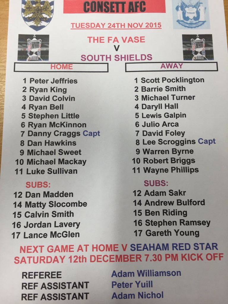 Tonight's team sheet for the FA Vase tie at Belle View Stadium.