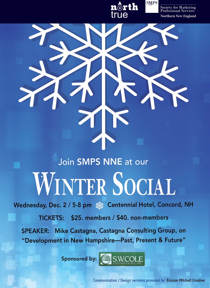 SMPSNNE's tweet photo. It's almost time...@SMPSNNE Winter Social on Dec. 2nd in Concord, NH. Find out more:  https://t.co/eRtRlu1wvW https://t.co/z6Bbzmiq8E