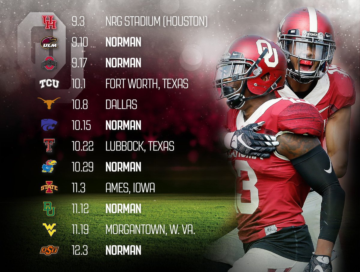 OU_Football's tweet photo. Focused on finishing 2015.

But for your planning, here are the no-wedding dates for 2016: https://t.co/wQ25d7pa2c https://t.co/caBSKM97Z8