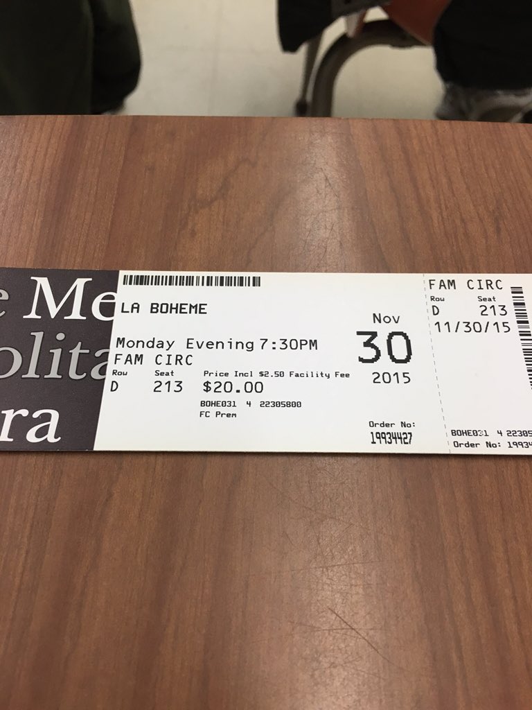 MacaulayJess19's tweet photo. Received our opera tickets today! #LaBoheme #RentTheMusicalIsBasedOn #Nov30 #BeEarly #ThreeHours #Seminar1Hong 🎭🎼 https://t.co/PTaIF7OAlR