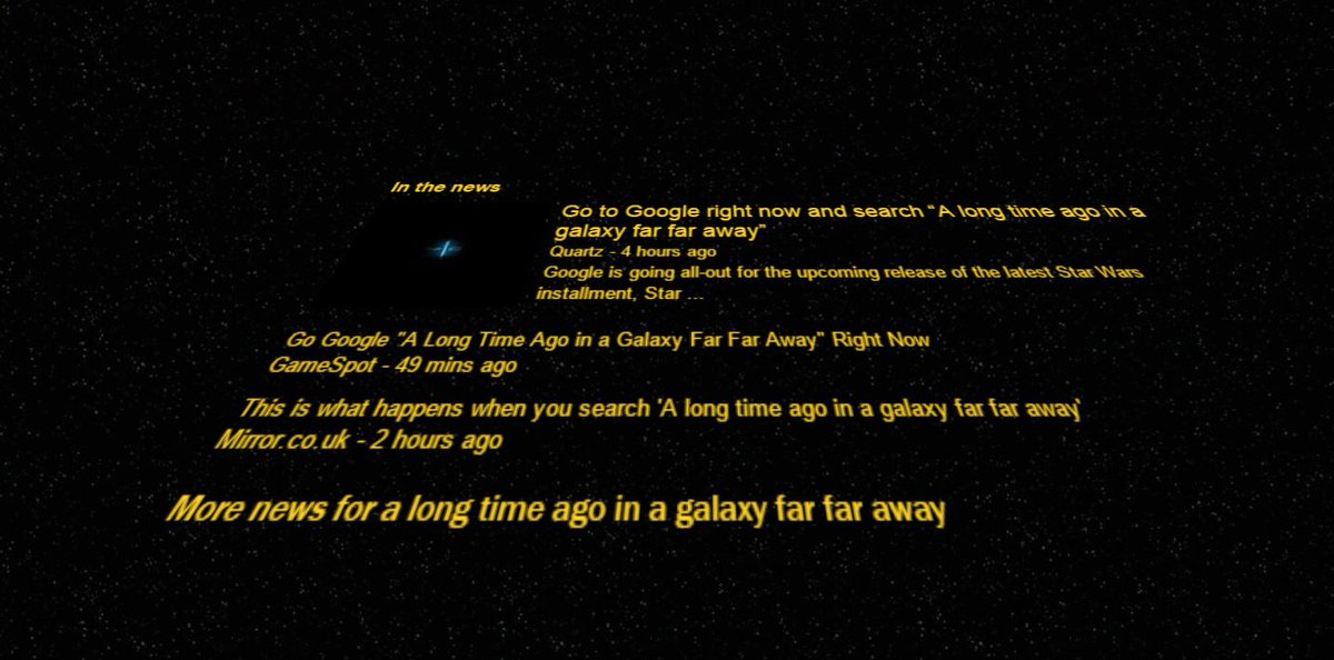 Androidheadline's tweet image. Google Search Goes Star Wars Themed With Scrolling Results goo.gl/vFnwEk #Android #Google