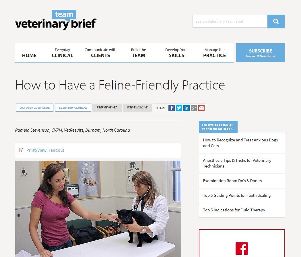 My latest article in Veterinary Team Brief on feline-friendly practices is up! ow.ly/V2ov3