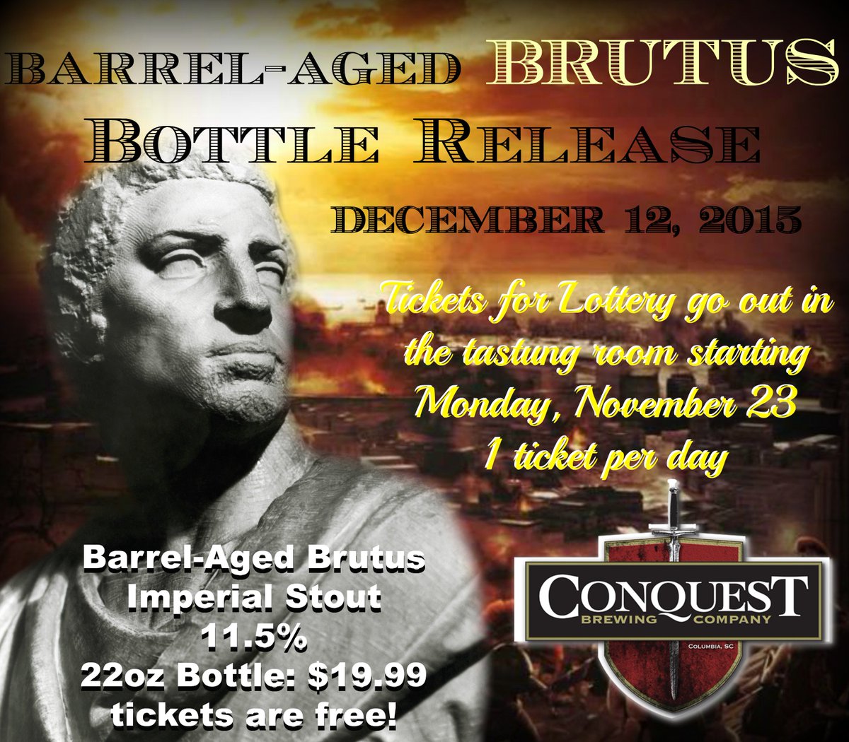 Barrel aged Brutus release of 150 bottles on Dec12. Lottery system so ...