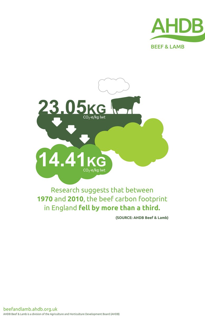 AHDB_BeefLamb's tweet photo. GRAPHIC: Did you know that the carbon footprint of #beef in the UK fell by more than a third between 1970 and 2010? https://t.co/JWMtlf6Bf9