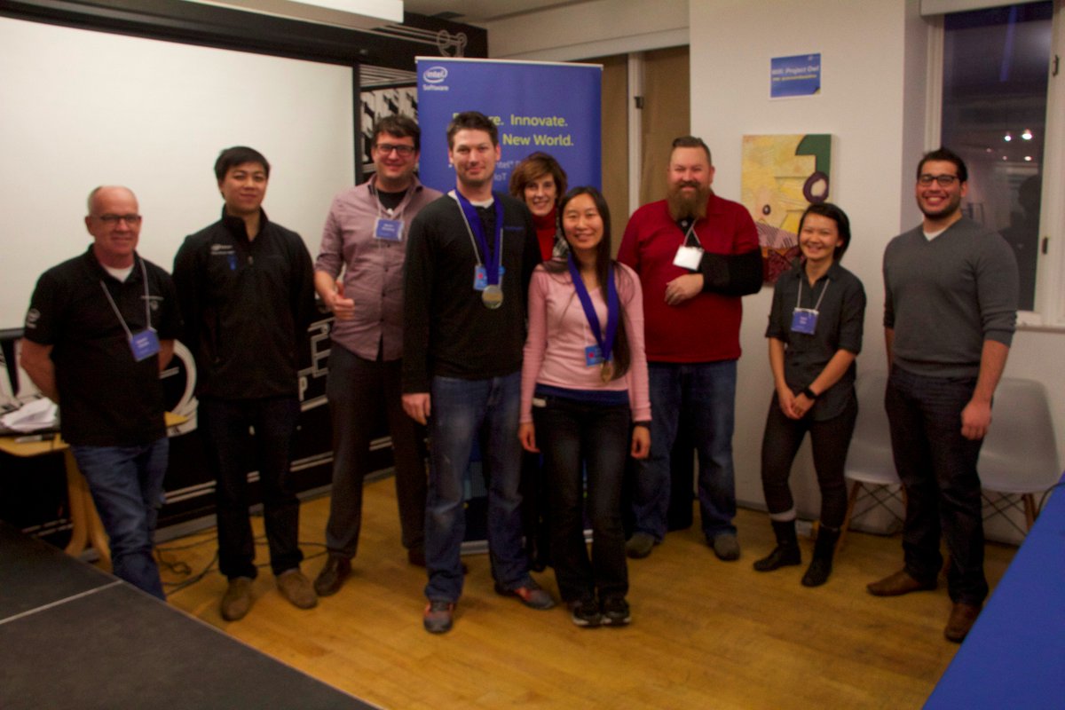 bemyapp's tweet photo. *drum roll*....and our 1st place winner!
EdiSafeCare @WesleyWilson
Congrats Everybody!! #IntelMakerON https://t.co/r2Qc1NJNus