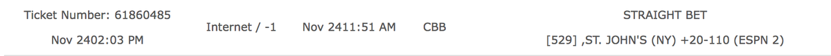 easy cover for st johns...... 1-0 start to the day. don't miss the night card pm me
