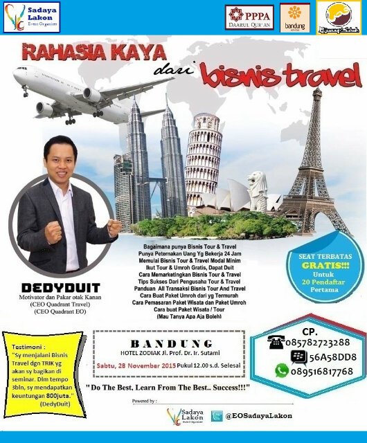 EOSadayaLakon's tweet image. Mau eBook Ippho Santosa &amp;amp; tiket seminar BISNIS travel GRATIS ?? Ketik #Nama #NoTlp kirim ke  56A58DD8/085782723288