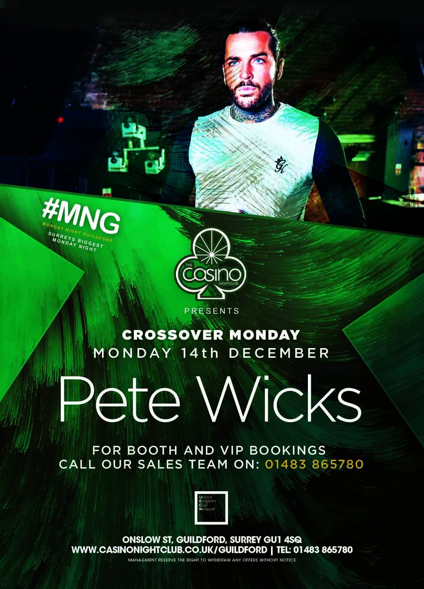 GuildfordCasino's tweet photo. 14th December.... Put it in your diary. Pete Wicks is coming to #Casino https://t.co/1lG1bV6Gi3