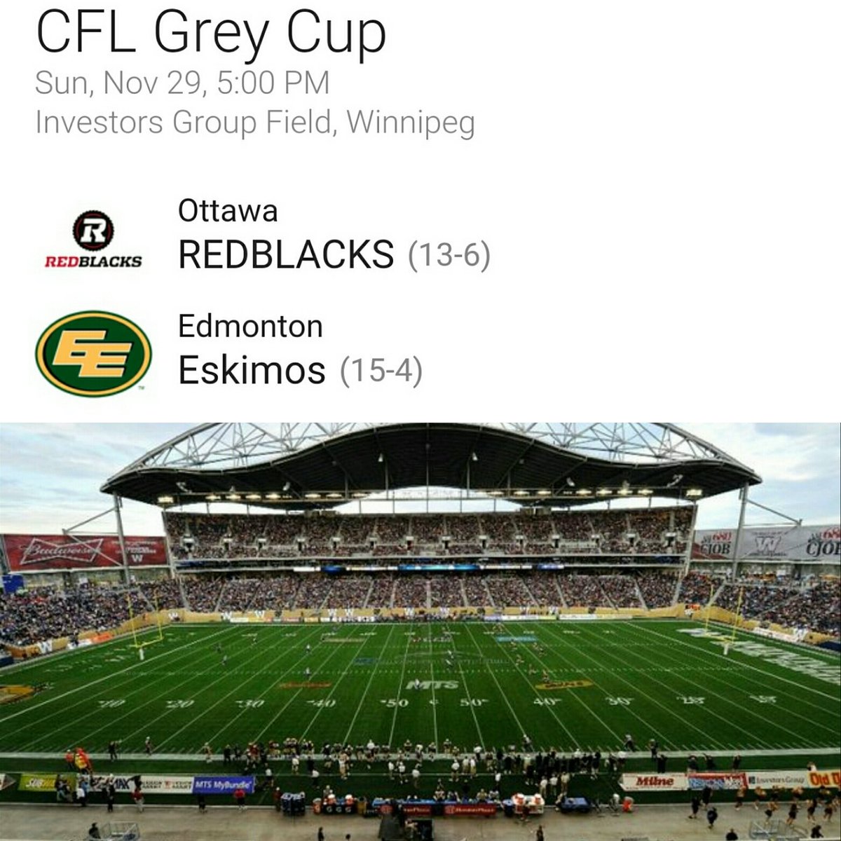 Let's give away 2 tix to the Grey Cup this Sunday in WPG. A simple follow &amp; retweet will get you entered. GOOD LUCK!