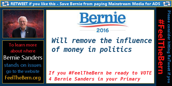 BernieVerse's tweet photo. #Bernie Will remove the influence of money in politics
 #Democrats #Bernie2016 #FeelTheBern https://t.co/FPfrQBQP1U