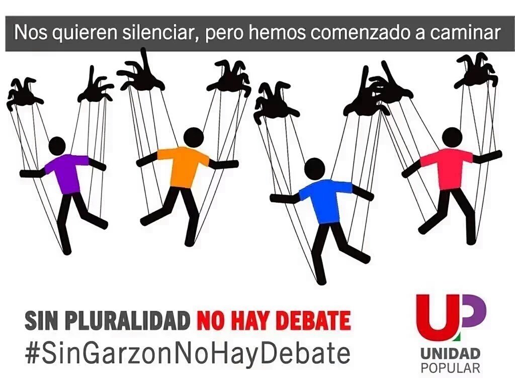 UnidadPopular__'s tweet photo. Las teles quieren q parezca q sólo hay 4 partidos en este país pero #SinGarzonNoHayDebate  @agarzon @iunida @ensanro https://t.co/SdPBcgPx1H
