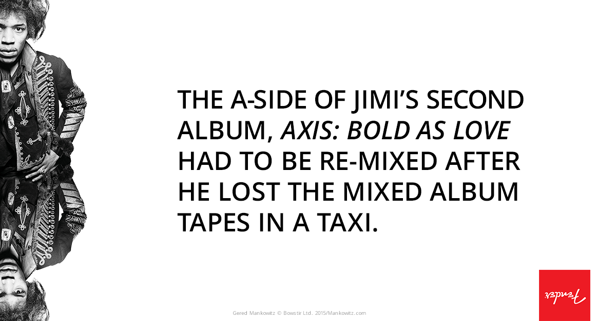 Fender's tweet photo. The recording of @JimiHendrix's second album was not without it's bumps. #HendrixWeek #AlterYourAxis https://t.co/C5R3BaseEB