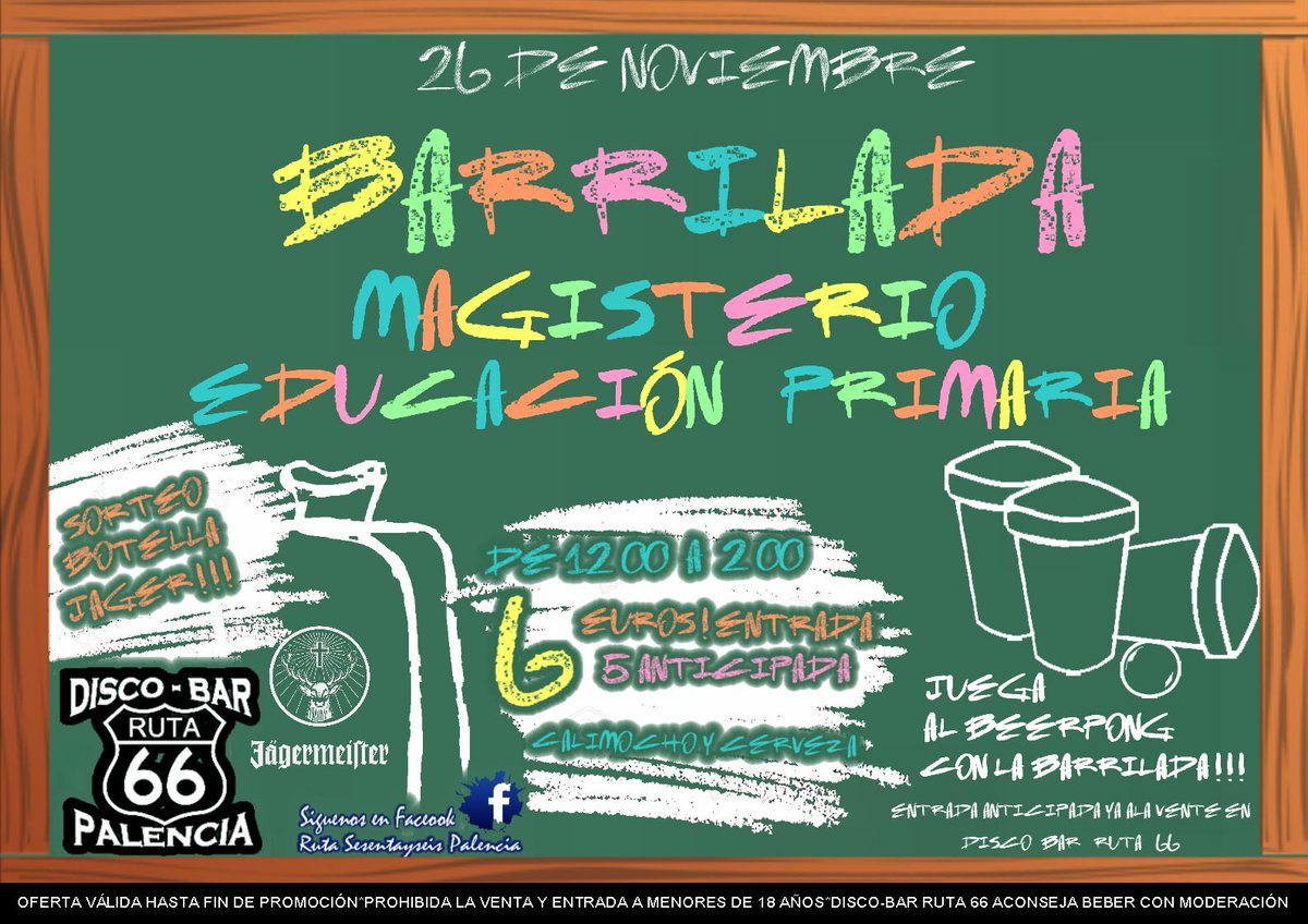 EdPrimariaPal's tweet photo. Este jueves, de 12 a 2, la mejor fiesta en disco bar ruta 66! Barrilada de calimocho y cerveza  por solo 6€! https://t.co/83N9rDpvN0
