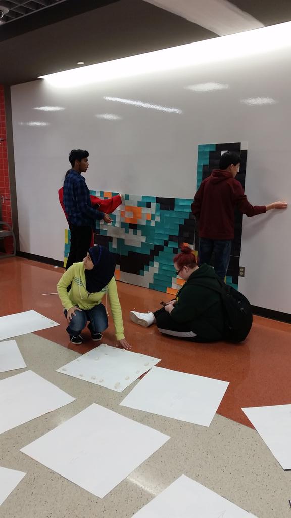 Gee14Jay's tweet photo. @astroacademy7 The mural has been revealed! Over 100 students and almost 2,000 Post-It notes! #PostIt #guesswho? https://t.co/mAIZWH46qg