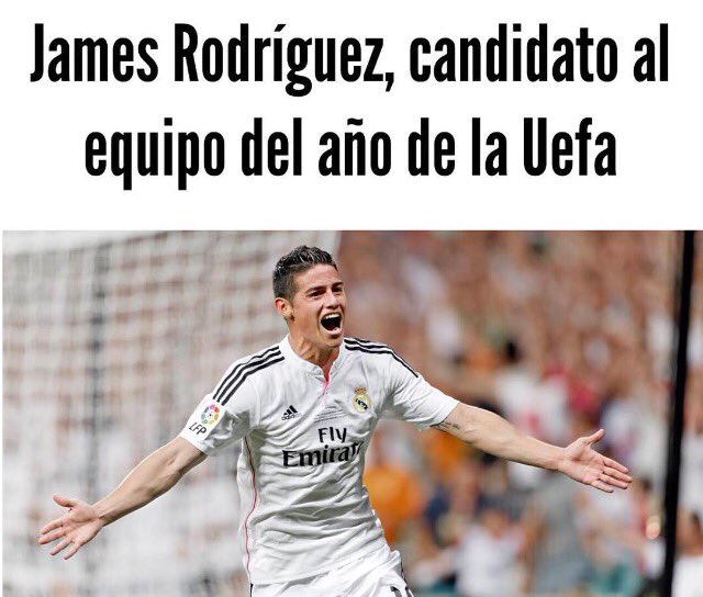 CitySportsCol's tweet photo. La #Uefa dio los nominados a integrar el #equipodelaño y en el listado se encuentra el #colombiano #James Rodríguez https://t.co/K3YNab2C5u