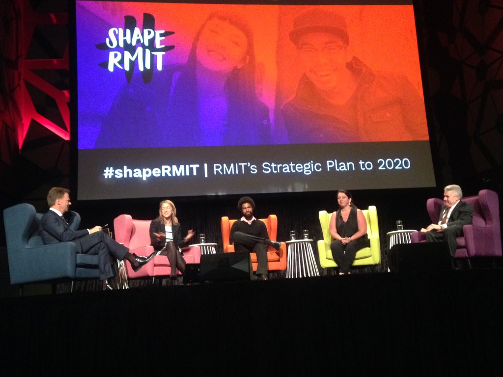 RMIT's tweet photo. Three #shapermit champions join Brett and the VC in conversation. https://t.co/NPOu99jmnD