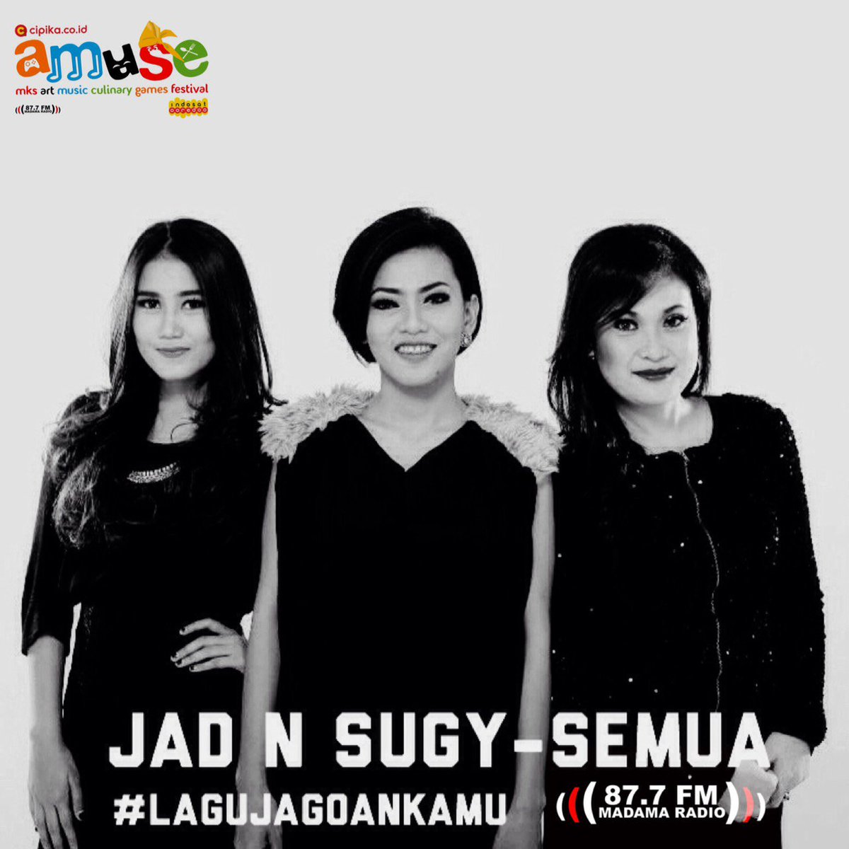 #NowPlaying <a href="/JadXFI/">Jad N Sugy</a> - Semua #LaguJagoanKamu on #ASLIINDONESIA via <a href="/madamaradio/">87.7 FM Madama Radio</a> #27thMadamaAmuse