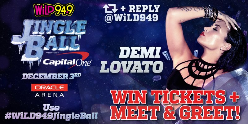 Wild949's tweet photo. #LOVATICS! Win a M&amp;G with @ddlovato + tix to #WiLD949JingleBall! Follow, RT &amp; Reply w/ your fav. #DemiLovato song! https://t.co/qXXiaDFsMq